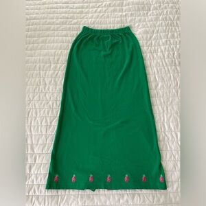 Vintage 90’s Quacker Factory Kelly Green Knit Maxi Skirt Pink Pineapple Size XS